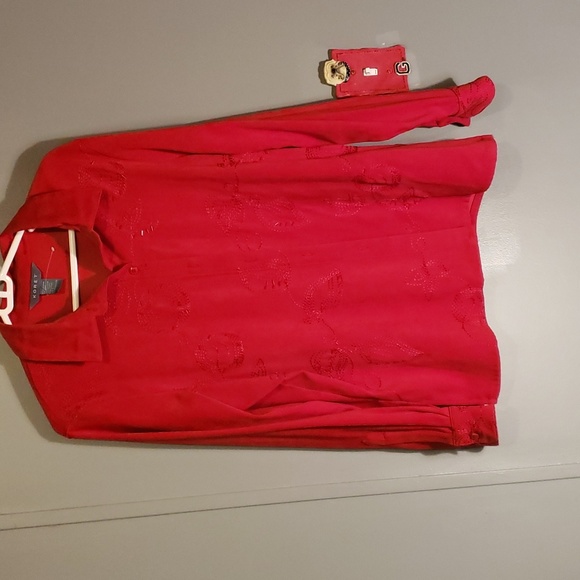 Koret Tops - Koret Red Lady's Soft Glass Beaded and Appliqued Shirt So Classy!